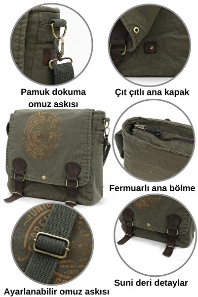 Old Cotton Cargo 8045 Khaki Green Postman Shoulder Canvas Tablet Briefcase Laptop School Notebook Bag