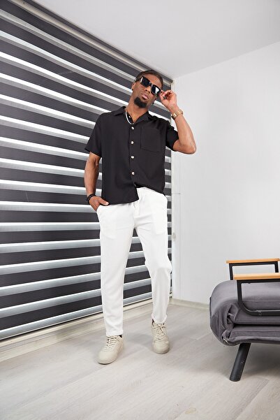 JACK CAPRİO High Quality Patterned Lycra Men's Jogger Pants - Double Leg, White