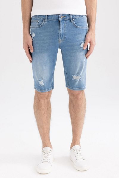 DeFacto Slim Fit Narrow Fit Regular Waist Skinny Leg Jean Bermuda Shorts A6432ax23sm