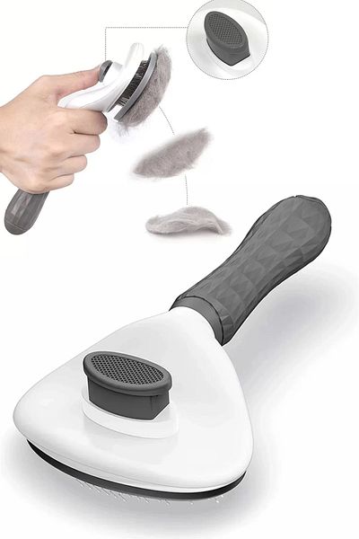 Tilbe Home Pet Brush with Automatic Cleaning Button Cat Dog Comb Bristle Hair Collection Lint Massage Tool