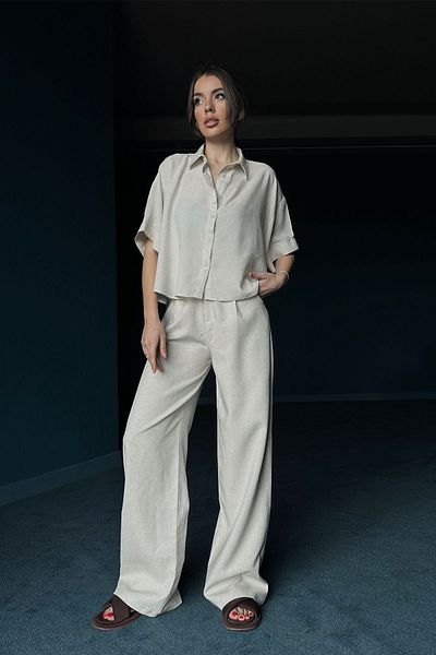 Seda Yalçın Atelier Natural Linen Shirt and Palazzo Pants Set
