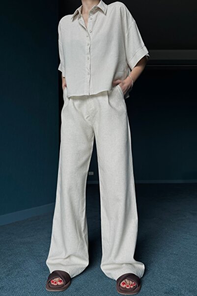 Seda Yalçın Atelier Natural Linen Shirt and Palazzo Pants Set