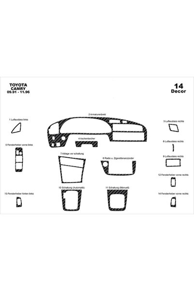 meriç cockpit design ميريتش ®   تويوتا كامري تنجيد صندوق اليد الأمامي أسود لا...