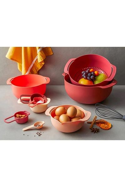 English Home 9 Pieces Mix Me Plastic Mixing Bowl - 31 Cm Red