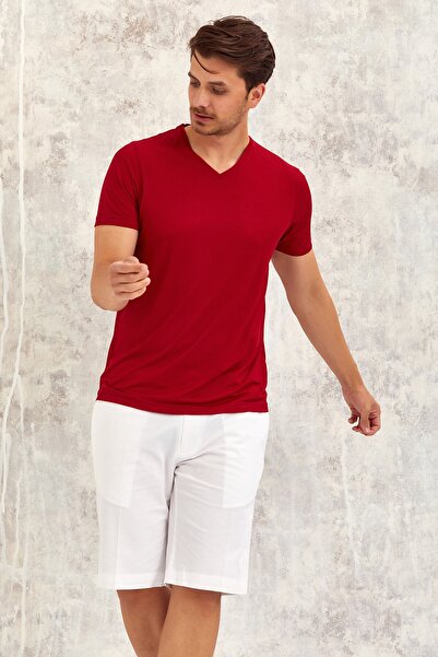 SMILE Gimaldo V-Neck T-shirt - Claret Red