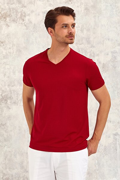 SMILE Gimaldo V-Neck T-shirt - Claret Red