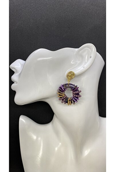 Porsuk Alternatif اليدوية الخرز متماسكة على الأقراط الخشبية حلقة المرأة