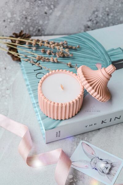 ersu store Tekli Kapaklı Amber Vanilya Kokulu Dekoratif Beton Mumluk