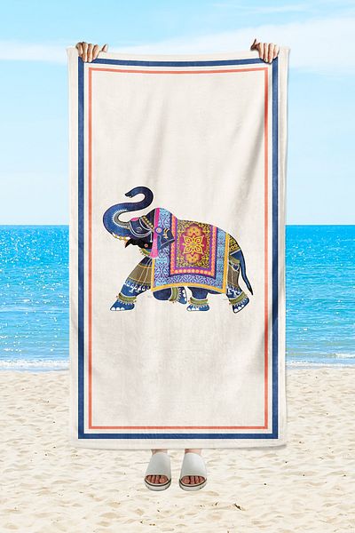 milroma Mi̇lroma Ethnic Elephant Patterned Sea and Beach Towel Cream