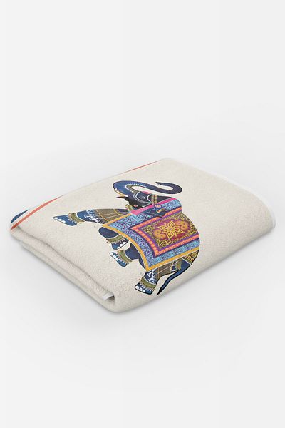 milroma Mi̇lroma Ethnic Elephant Patterned Sea and Beach Towel Cream