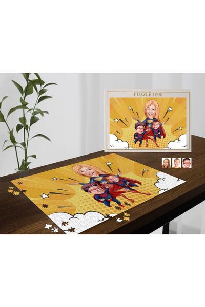 Bk Gift Kişiye Özel Aile Tasarımlı 1000 Parça Profesyonel Puzzle, 3'lü Portre...