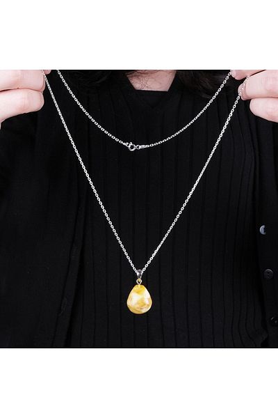 TESBİHCİBABA Fossil Natural Drop Amber Certified Women's Necklace