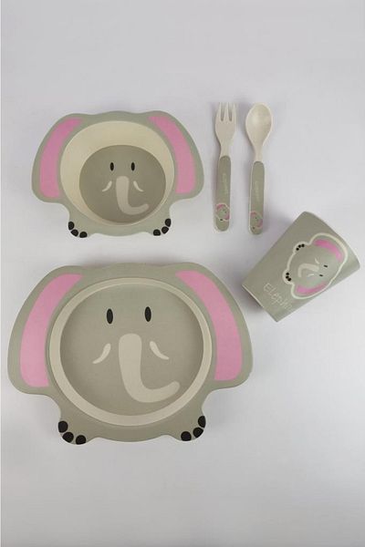 Digithome 5 Piece Bamboo Food Dinner Set Elephant Patterned – Thn30500 C1-1-18