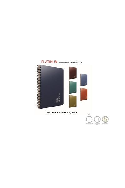 Gıpta Platinum Spiraled Metallic PP Cover A4 80 Sheets Ruled Notebook