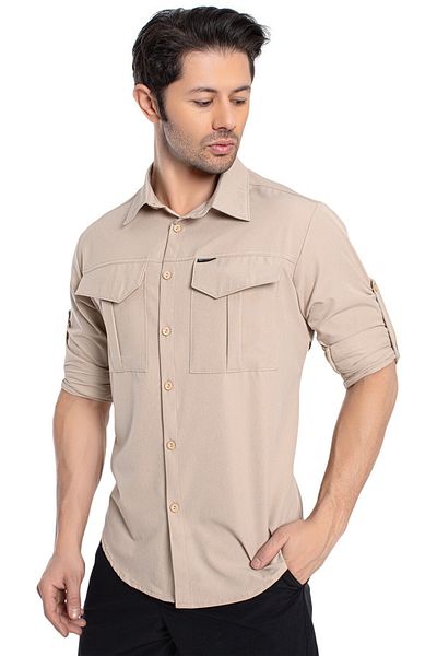Crozwise Outdoor - Ανδρικό μπεζ αθλητικό πουκάμισο - 7132-02
