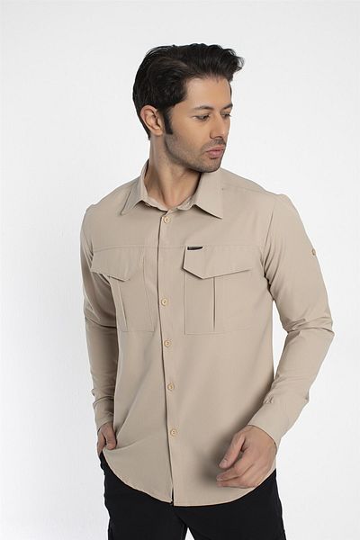 Crozwise Outdoor - Ανδρικό μπεζ αθλητικό πουκάμισο - 7132-02