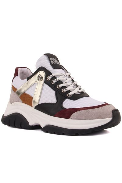 SailLakers - Burgundy, Gray Suede, Black Leather Lace-up Women's Sneakers