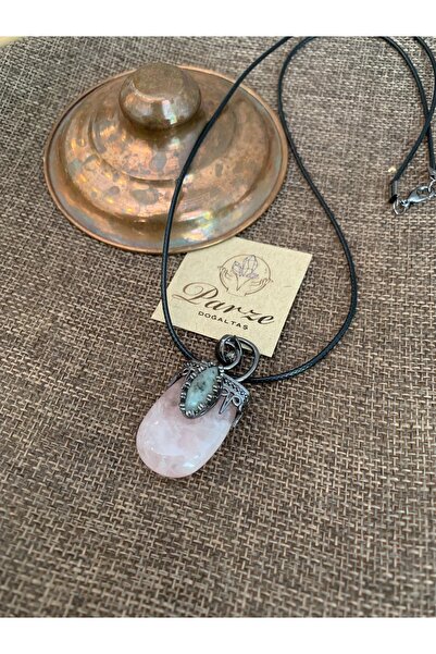 parze doğaltaş Pembe Kuvars Kolye