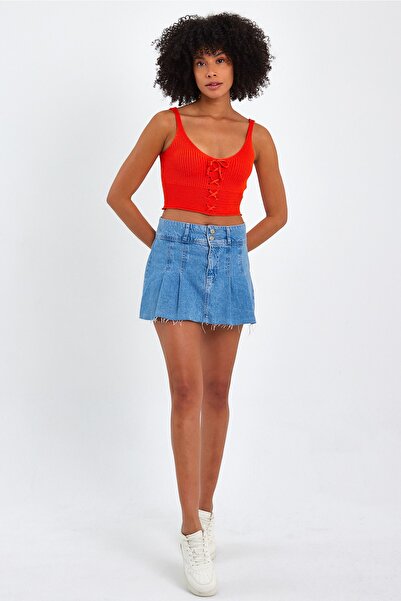 ASEDE Γυναικεία πλεκτή μπλούζα σταυρού με δαντέλα