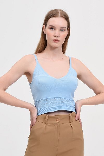 Fanori Woman Tricotaj de culoare albastră, montat/pe corp