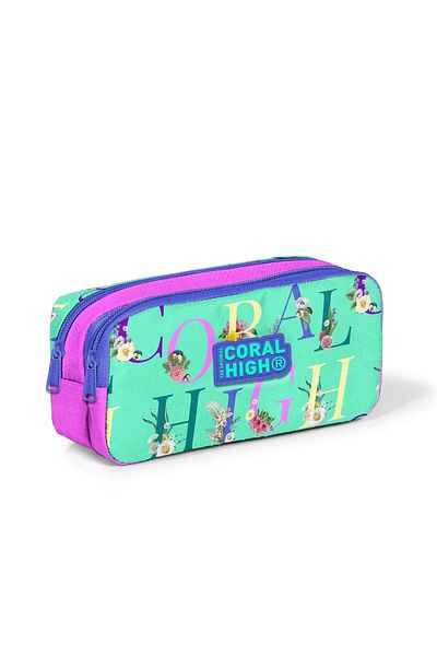 Coral High Kids Water Green Light Pink Monogram Τσάντα στυλό δύο τμημάτων 22156