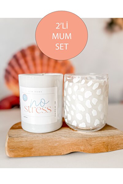 LYN HOME & DECOR 2 Li No Stress Ve Beyaz Benekli Vanilya Kokulu Bardak Mum