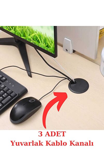 ARON (3 ADET) Yuvarlak Plastik Masa Üstü Tv Ünite Kablo Kanalı Kapaklı Kablo ...