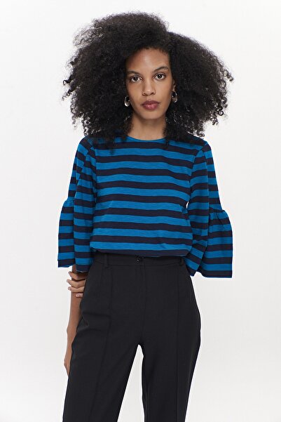 Hanna's by Hanna Darsa Çizgili Kolları Büzgülü T-shirt