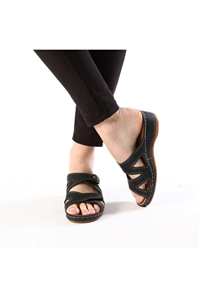 Fatex Γυναικείες μαύρες καλοκαιρινές παντόφλες