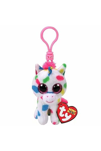 TY Beanie Boos هارموني - سلسلة مفاتيح قطيفة على شكل وحيد القرن مرقطة 8.5 سم