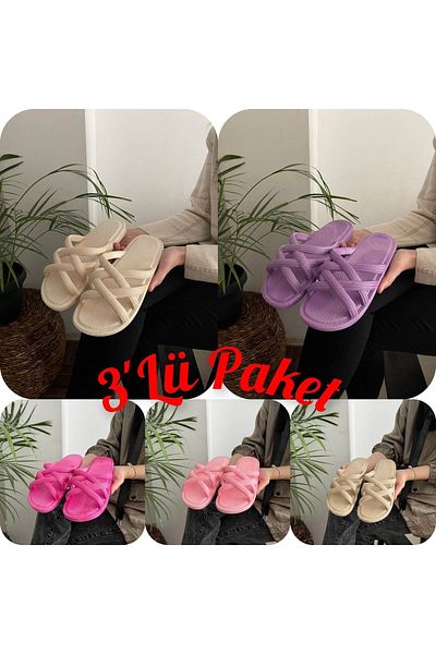 Behtah Kundura 3 Pack Mixed Color Non-Slip Sole Soft Flexible Airblow Bathroom Balcony Beach Street Slippers