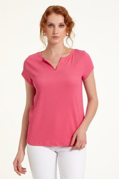 İKİLER Yuvarlak Yakalı Mini Patlı Bluz 023-1063