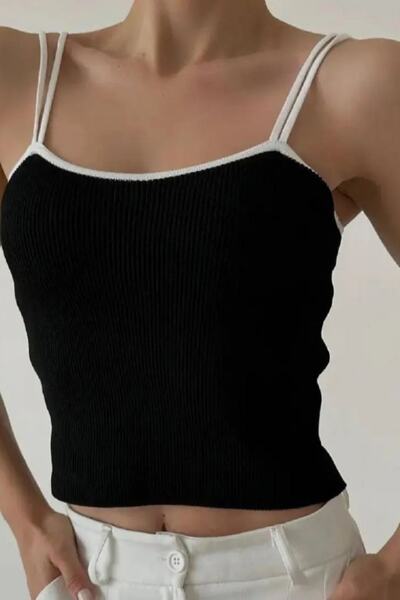 Lucax Crop Siyah Beyaz Şeritli Crop Siyah Beyaz Crop-kadın Atlet-askılı Crop