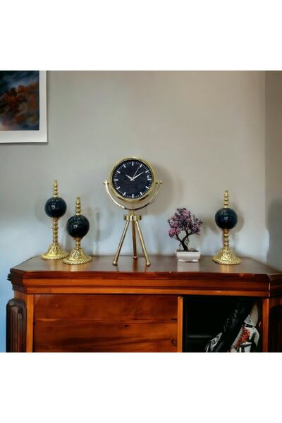 Bahat Gold Metal Ofis Salon Otel Ayaklı Masa Saati 26*45 Cm M24