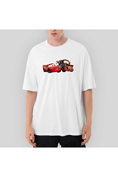 Z zepplin Λευκό μπλουζάκι Lightning Mcqueen And Tow Mater Cars oversized