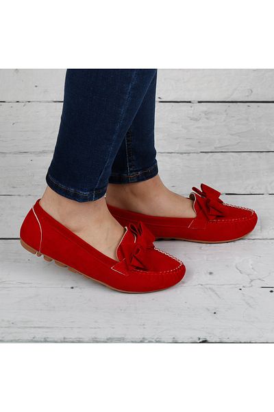 RENKLİBUTİK Women's Red Suede Ballerinas