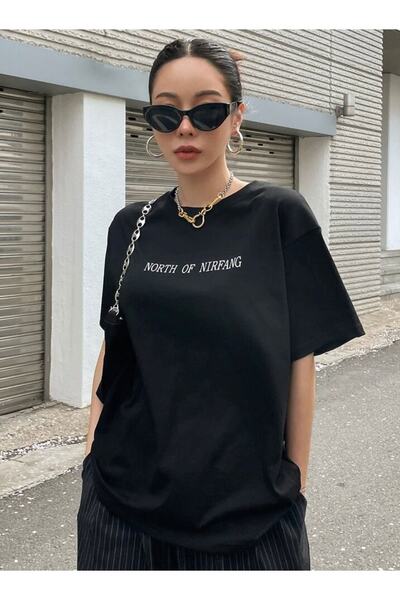 AFROGİYİM Γυναικείο μπλουζάκι North Of Printed Oversize