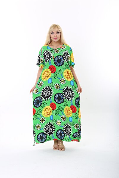 XL Modam Γυναικείο φόρεμα με υφαντό πράσινο ψηφιακό εμπριμέ βισκόζης