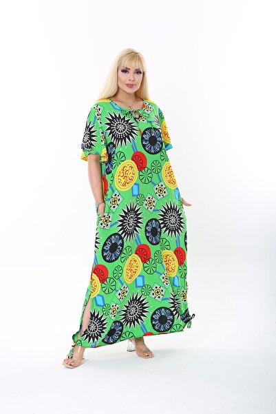 XL Modam Γυναικείο φόρεμα με υφαντό πράσινο ψηφιακό εμπριμέ βισκόζης