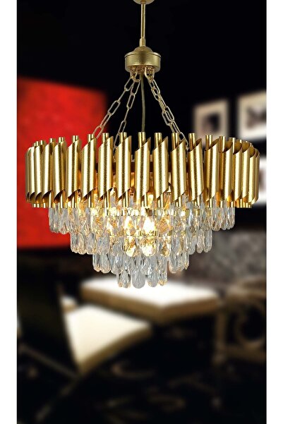 MATMAZEL AKSESUAR Avizade Zamira Varaklı Gold 55 Lik Kristal Taşlı Lüks Avize