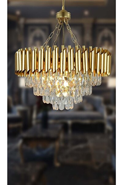 MATMAZEL AKSESUAR Avizade Zamira Varaklı Gold 55 Lik Kristal Taşlı Lüks Avize