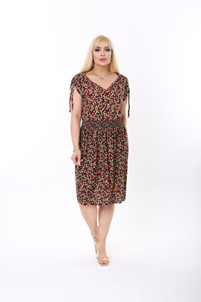 XL Modam Rochie de damă, țesută, viscoză, negru, roșu, galben, cu imprimeu di...