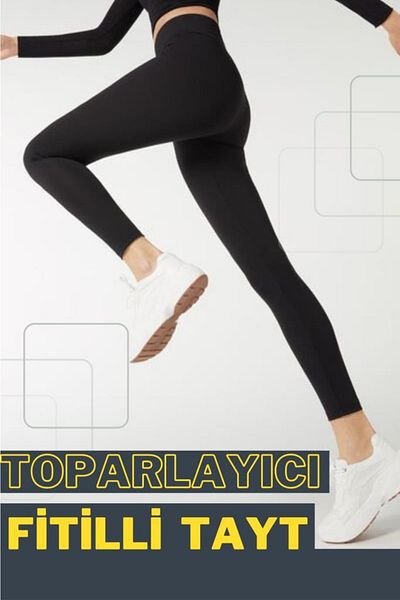 İstisna Jambiere sport tricotate cu talie înaltă și de recuperare durabilă - cu dungi cu nervuri