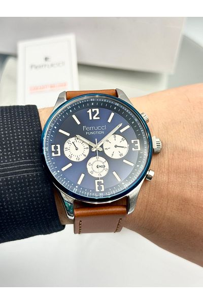 Ferrucci Stylish Men's Wrist Watch with Brand Multi-Function Light Brown Cordon
