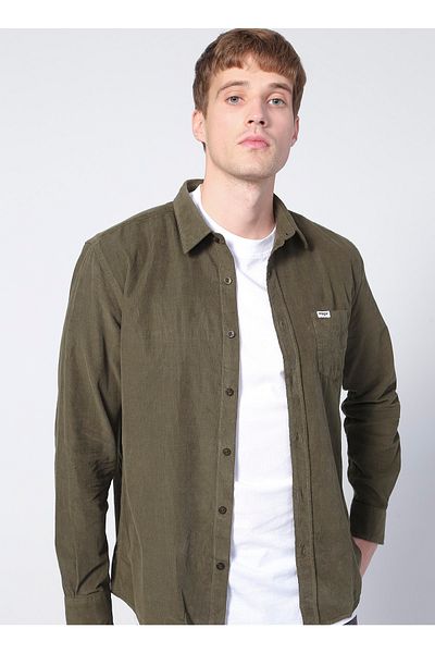 WRANGLER تي شيرت رجالي بياقة قميص مضلع باللون الأخضر - W5a14axıx_corduroy