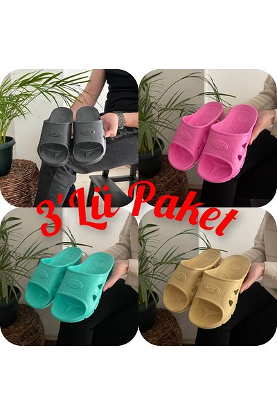Behtah Kundura 3-Piece Color Non-Slip Sole Soft Airblow Slippers - for Bathroom, Balcony, Beach and Street