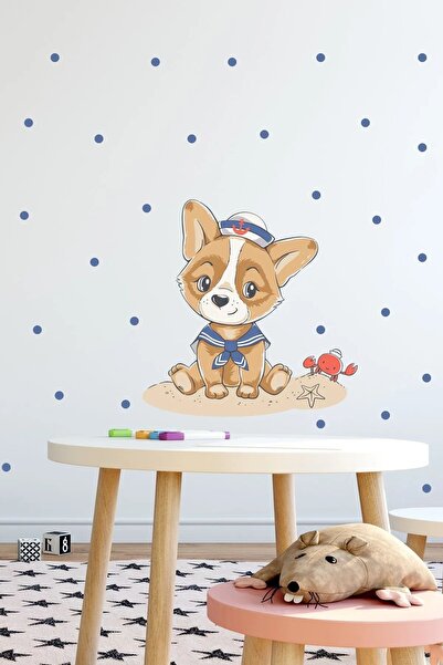 Sim Tasarım Cute Captain Dog Wall Sticker Set Colorful