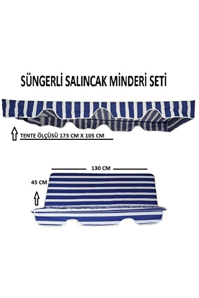 Mor Minder Salıncak Minder Seti Tenteli MAVİ BEYAZ 2 Kişilik Süngerli Işbir Gri Sünger 130X45X3CM