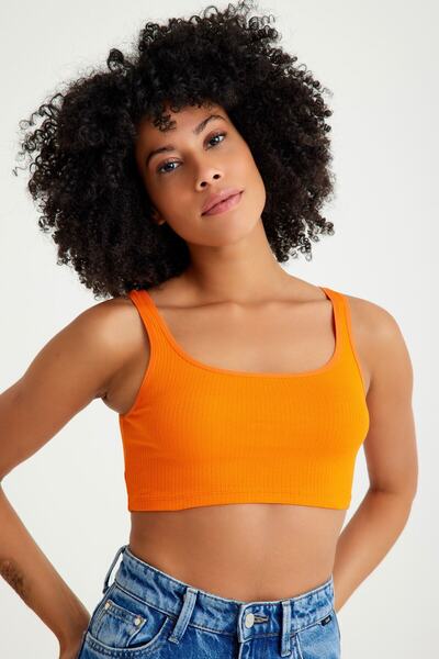 Top Step Ribbed Camisole Thick Strap Crop Body