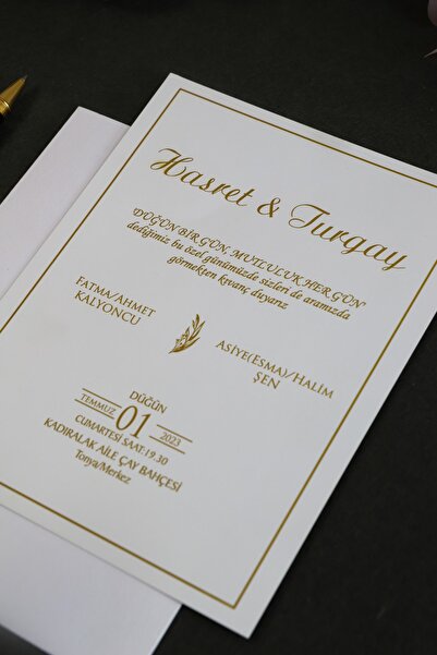 Pixel Davetiye Beyaz - 100 Adet Düğün Davetiye Altın Yaldızlı - Düğün - Nişan - Kına Sünnet Davetiyesi-3180